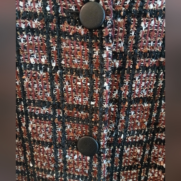 EXPRESS Metallic Plaid Tweed Jacket Blazer - Faux Leather Trim - Black &… - Picture 5 of 10